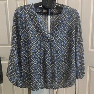 Laundry by Shelli Segal Blue Medallion Print V-Neck Blouse Size L